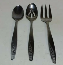 International Stainless INS304 Serving Spoons Serving Fork Floral Pattern 