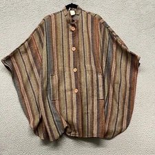 Vtg Wool Blend Cape Womens One Size Striped TKO Pockets Retro Heritage Granny