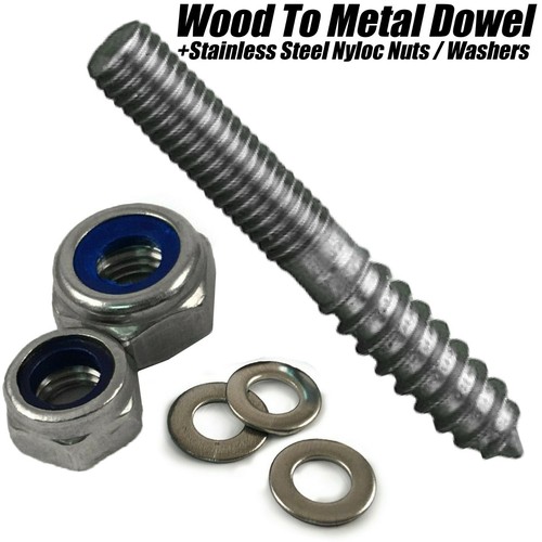 M6 FURNITURE FIXING WOOD TO METAL DOWELS HANGER BOLTS + NYLOC NUTS