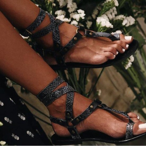 Flache bequeme Damen-Gladiator-Sandalen Knöchelriemen modische Flip-Flops Schuhe - Bild 7 von 16