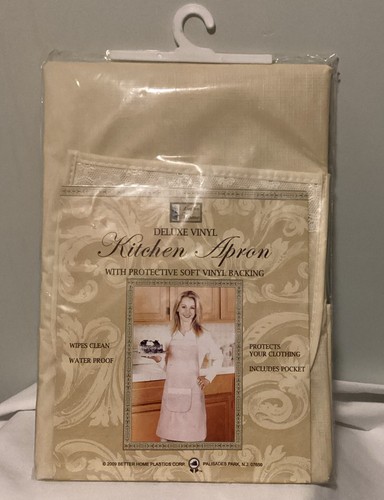 Deluxe Vinyl Kitchen Apron Protective Soft Backing Pocket Lace Beige Pocket - 第 1/6 張圖片