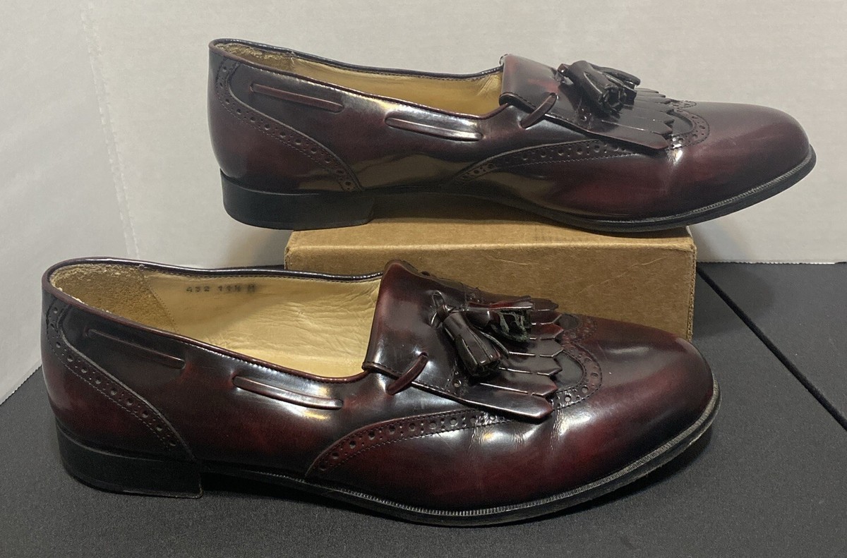 ALFANI Italy Wingtip Tassel Burgundy Leather Loafers Shoes  display picture 3