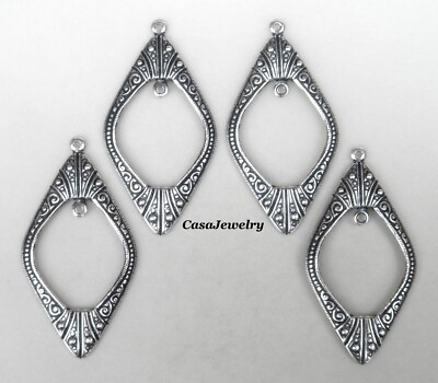 #3426 ANTIQUED .925 STERLING SILVER PLATED DROP W/TOP & INNER HANG RINGS - 4 Pcs
