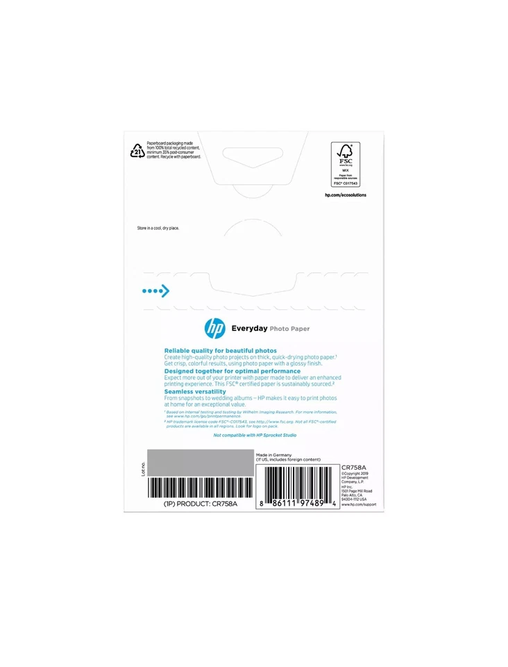 HP Everyday Photo Paper, Glossy, 53 lb, 4 x 6 in. 50 sheets/box, Lot Of 10 Boxes - Image 3 of 4