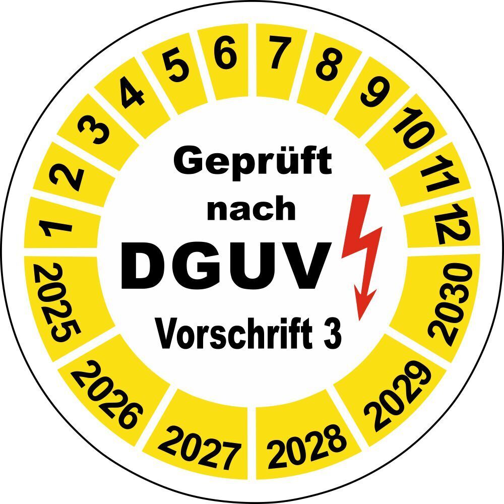 DGUV V3 Vorschrift 3 gelb 20mm Prüfplaketten Wartungsetiketten Aufkleber BGV