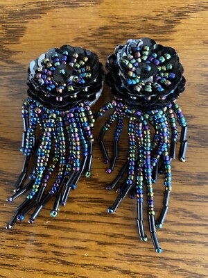 Carnival Glass Beads Earrings Vintage Clip On