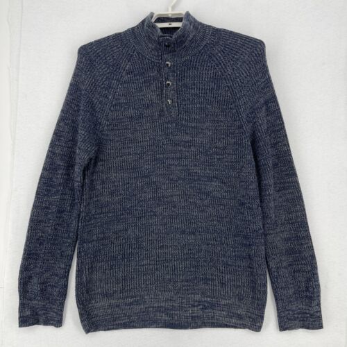 Banana Republic Sweater Men Size Large BLue/Gray 1/4 Snap Button Pullover Marled - Picture 1 of 8