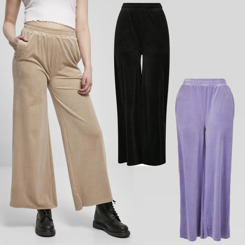 Urban Classics Ladies High Waist Straight Velvet Sweatpants Hose Jogginghose  - Bild 1 von 1