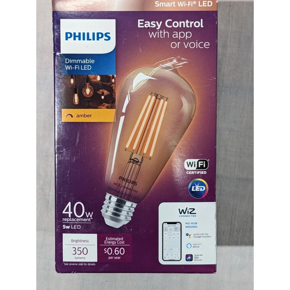 Philips Smart Wi-Fi LED Bulb 40W Equivalent Dimmable Amber 350 Lumens 5W E26 - Image 3 of 4