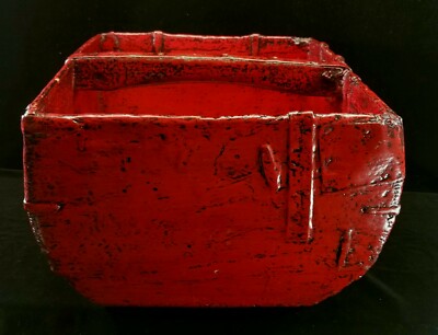 Antique 1800s-1900s Chinese Rice Or Grain Dou Basket Red Lacquer
