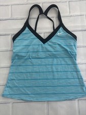Nike Women  s Med Blue Stripe V Neck Tankini Swim Top Adjustable Straps