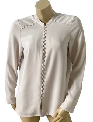 H&M Womens Size 16 Button Front Beige Long Sleeve Polyester Blend Tunic Shirt