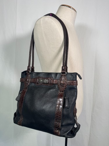 VTG Brighton Black Leather Brown Croc Embossed Trim Purse Bag Handbag E496891 - Picture 19 of 19