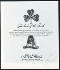 1969 St Patrick's Day Irish hat & shamrock pin Albert Weiss costume jewelry ad