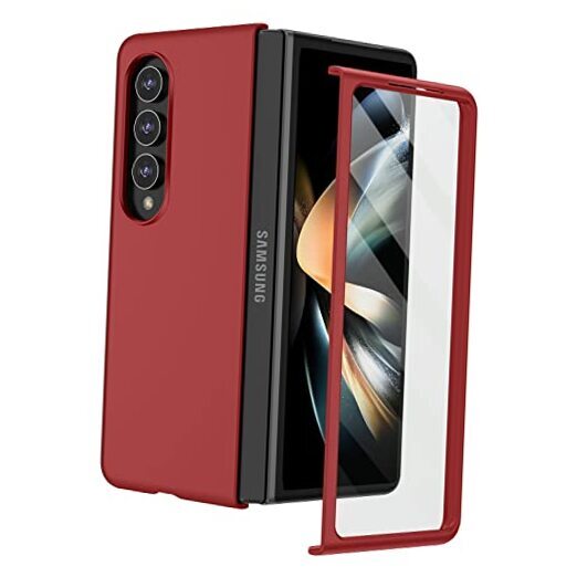 for Samsung Galaxy Z Fold 4 Case with Built-in Screen Protector, Hard PC Red