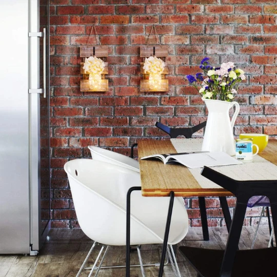 Set of 2 - Rustic Wall Sconces - with Flowers, Mason Jars, LED Lights for Home - Image 4 of 4