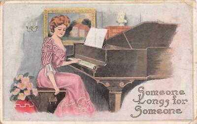 Sad, Lonely Lady Seated At Baby Grand Piano-1911 PC-Someone Longs For Someone