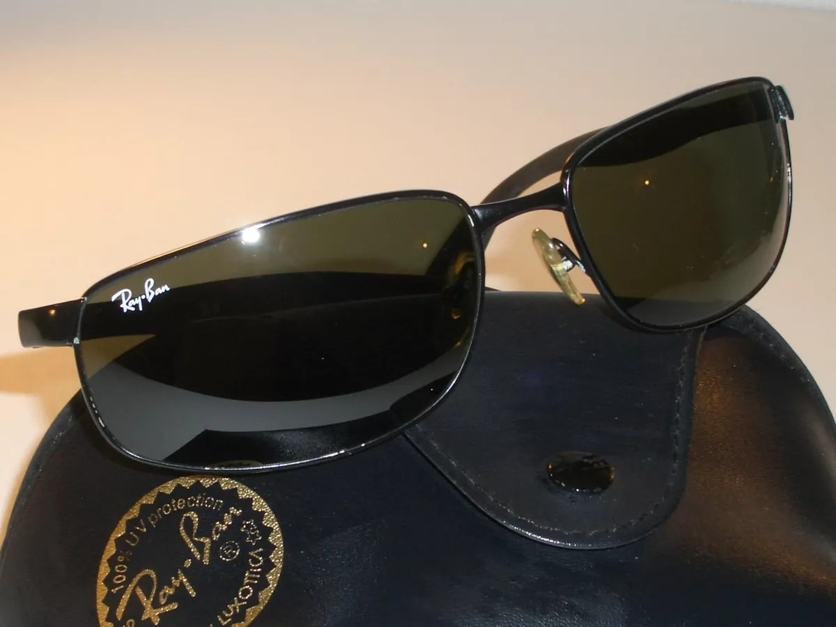 RAY BAN RB3254 61-16mm G15 UV SLEEK SPORT BLACK METAL FRAMES WRAP SUNGLASSES