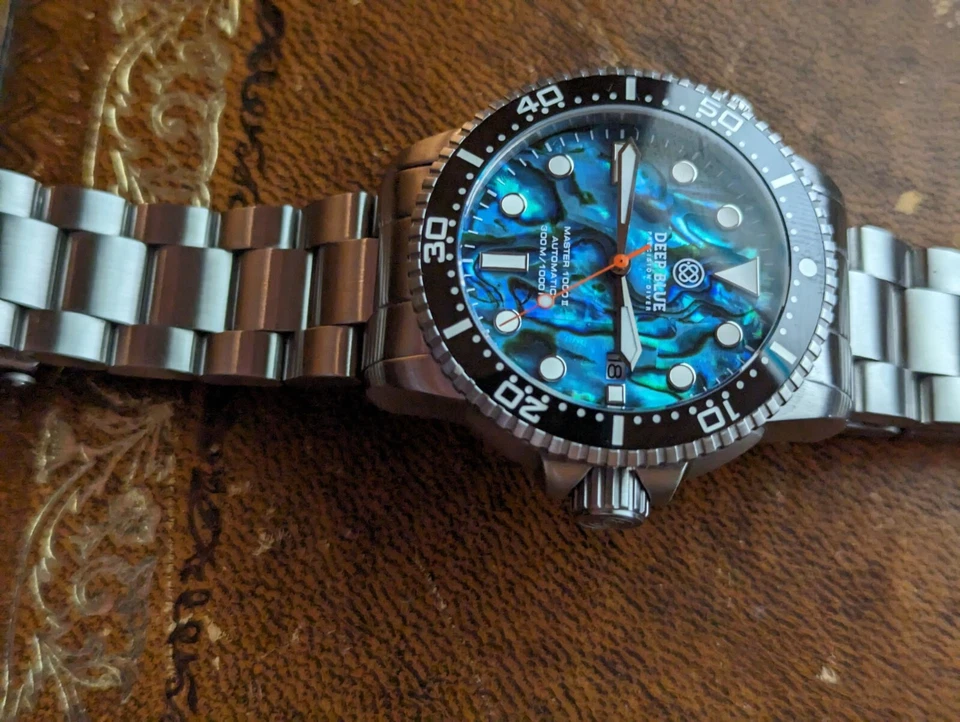 Beautiful rare Deep Blue Abalone shell Trim watch 07185 Stainless Steel bracelet - Image 2 of 3