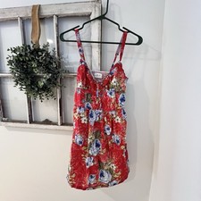 Abercrombie Red Floral Babydoll Mini Tropical Resort Beachy Summer Dress Medium