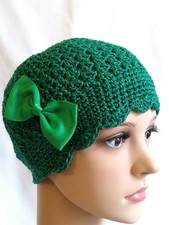 CROCHET CLOCHE HAT 1920s VINTAGE STYLE LADIES ONE SIZE EMERALD GREEN, HANDMADE