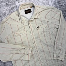 Howler Bros H Bar B Tech Shirt Mens XL Beige Striped Western Snap Vented Travel
