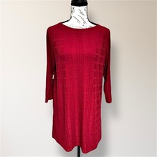 J.Jill Red Textured Tunic Dress Wearever Collection 3/4 Sleeves Holiday Party M