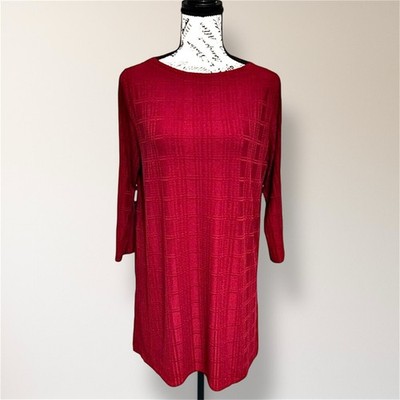 J.Jill Red Textured Tunic Dress Wearever Collection 3/4 Sleeves Holiday Party M