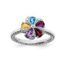 Solid Sterling Silver Stackable Expressions Gemstone Diamond Ring 8