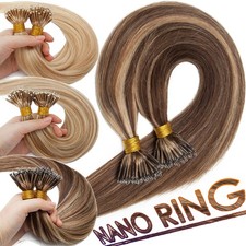 Thick Nano Ring REMY HUMAN Hair Extensions Micro Loop Beads Tip Balayage Ombre
