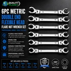 6PC Flexible Head Flare Nut Wrench Set Metric 180° Flex Line Wrenches