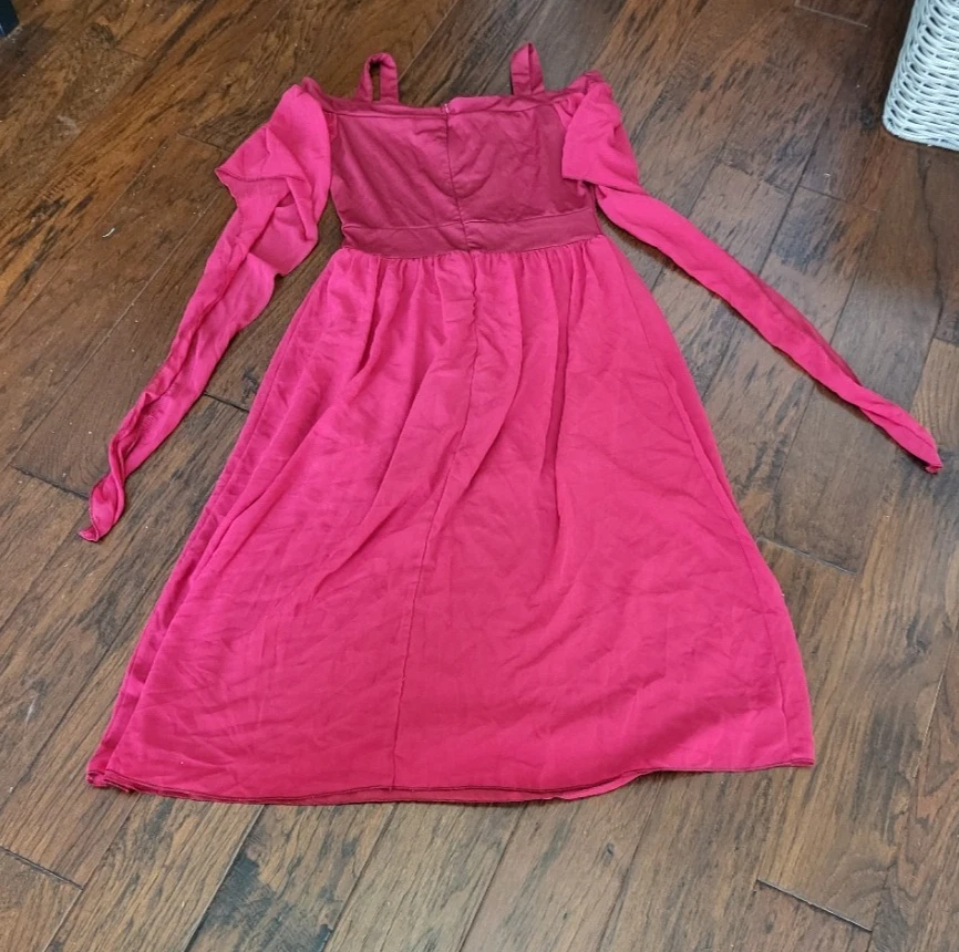 Vestido Rojo Vampiro Gótico Feria Renacimiento Hombro Descubierto Con Cordones Mangas Dramáticas Foto 4 de 4