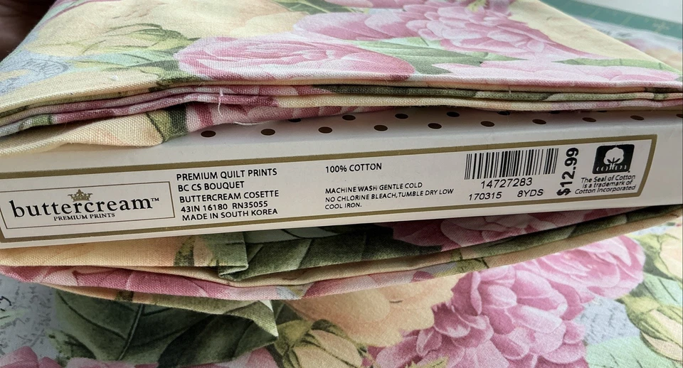 2 Yds x 43” Joanns Buttercream Fabric Roses Camellias Floral - Image 4 of 4