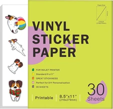 30 Sheets Premium Printable Vinyl Sticker Paper for Inkjet Printers Glossy White