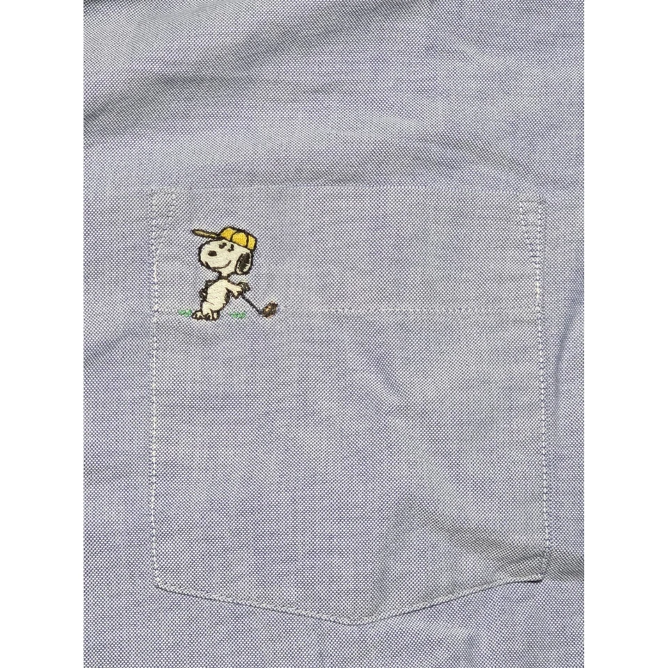 Peanuts Snoopy Golf Button Up Shirt Men 16 1/2 34/35 Long Sleeve Blue Cotton USA - Image 2 of 4