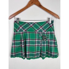 Y2K Justice Green Plaid Pleated Mini Skorts Kilt Style Buckle Girls Size 12
