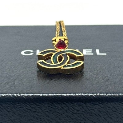 CHANEL 316 DEPOSE COCO Mark CC Logo Necklace Colored Stone Gold