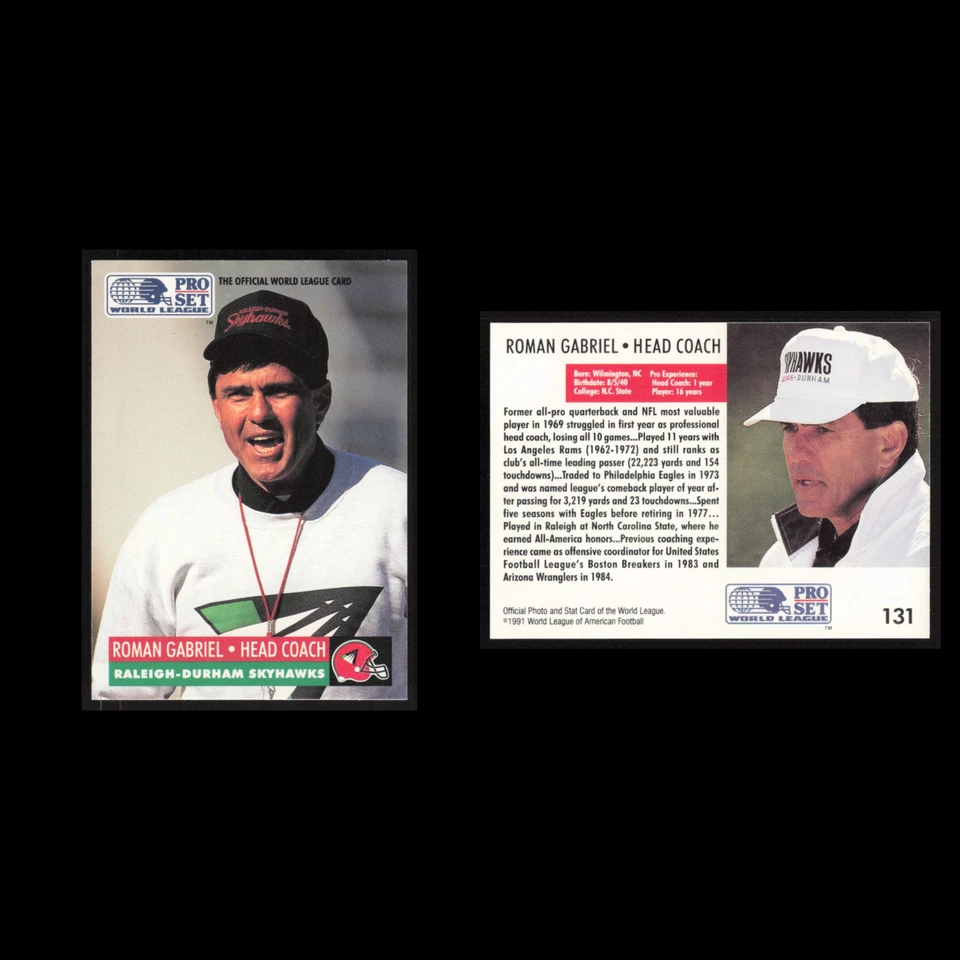 Roman Gabriel #131 1991 Pro Set WLAF Raleigh-Durham Skyhawks Football Card NFL - Image 3 of 3