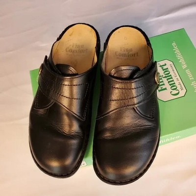 Finn Comfort Sante Fe Black Leather Slip-on Clogs - EU 39