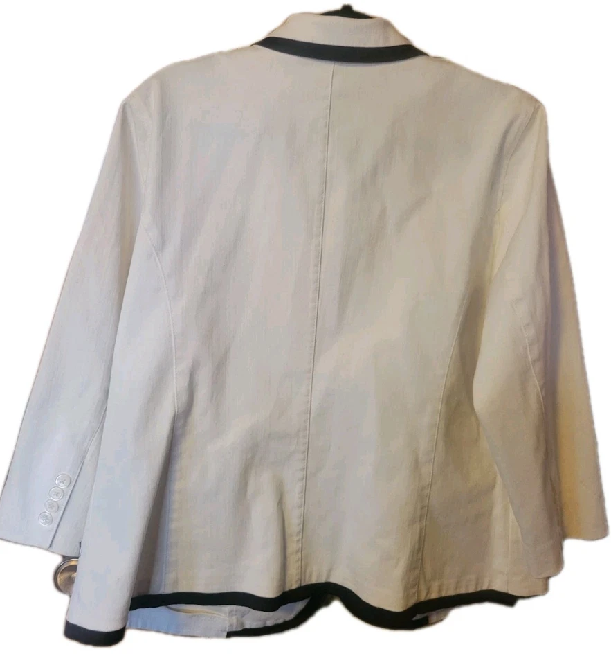 VTG Lauren Ralph Lauren Ivory Denim Blazer With Dark Brown Trim Size 16 - Image 2 of 4