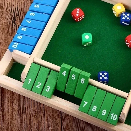Wooden Dice Board Game Shut The Box for 4 Players Flaps & Dices Game Parent-chi - Image 3 of 4