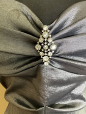 Silver Satin Gown Long Strapless Ruched Rhinestone Accent Sleeveless Women