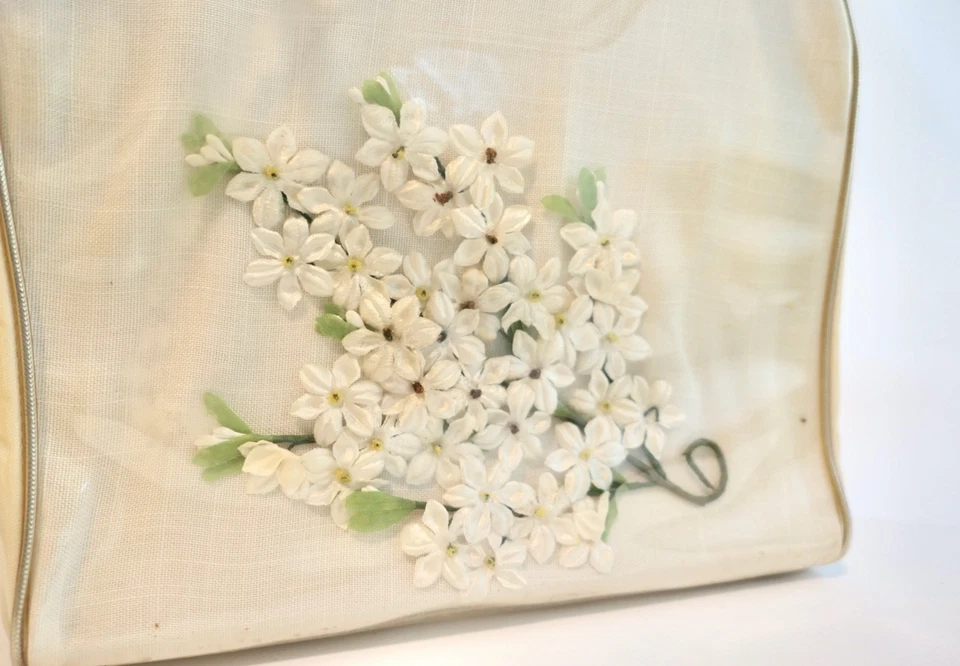 Cartera de mano vintage años 50 flores bajo plástico transparente con asa Lucite Foto 4 de 4