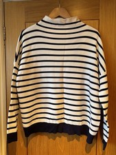 WHISTLES Navy / Ivory Striped Funnel Neck Knit Jumper Size L Relaxed Fit *Mark*