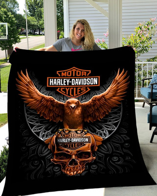 Harley Davidson Majestic Eagle Winged Fleece Blanket for Bikers Decor & Gifts