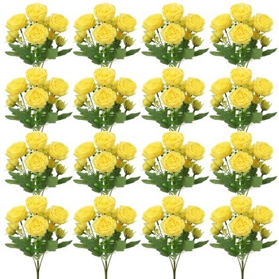 16 Pack Yellow Peonies Artificial Flowers, Fake Silk Hydrangea Bouquet for Br...