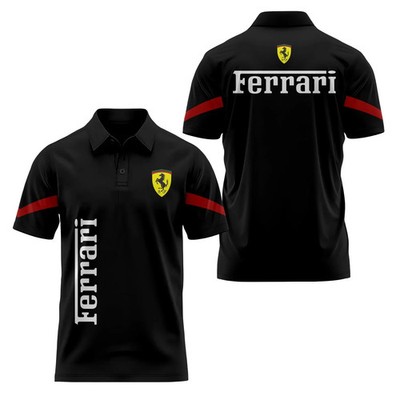 NEW Ferrarri Logo Black Red 3D Men's Polo Shirt Size S-5XL