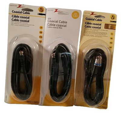 Lot Of 3 Zenith AmerTac (2) VG100606B & (1) VQ300606B 6' Coaxial Cable, Connects