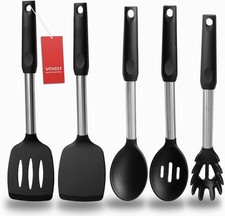 Silicone Spatula and Cooking Spoon,5 Pack Non-Stick Utensils M, Black 