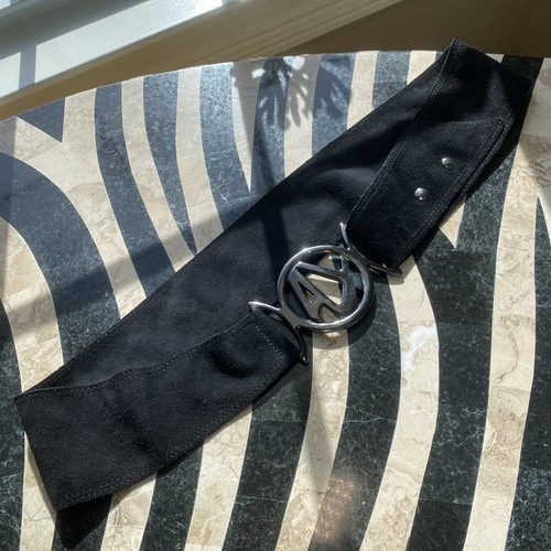 New Armani Exchange AX Logo Belt Y2K Vintage Genuine Leather Suede Black Size XL - Picture 2 of 15